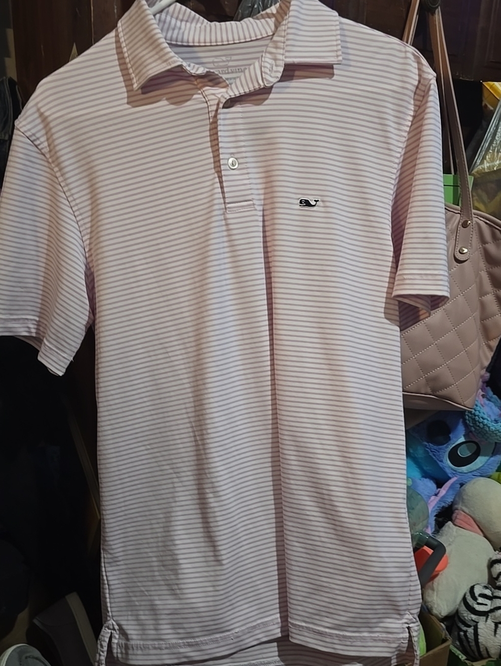 !!. Men’s  S Striped Polo Shirt - Light Pink